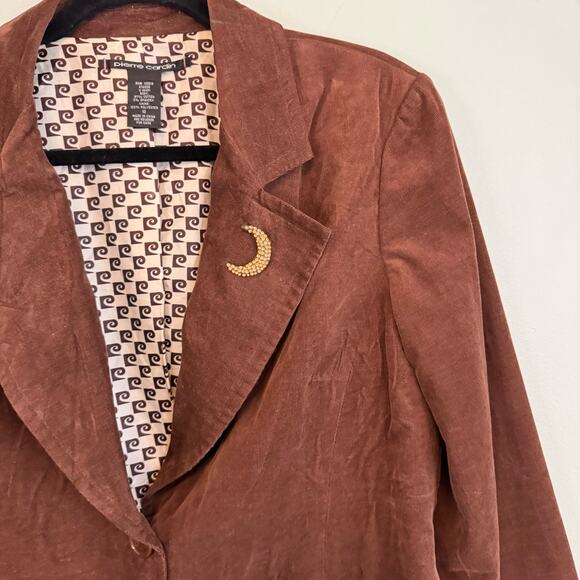 Pierre Cardin Coat Womens 10 Career Office Stretch Corduroy Blazer Jacket Brown - Picture 3 of 9